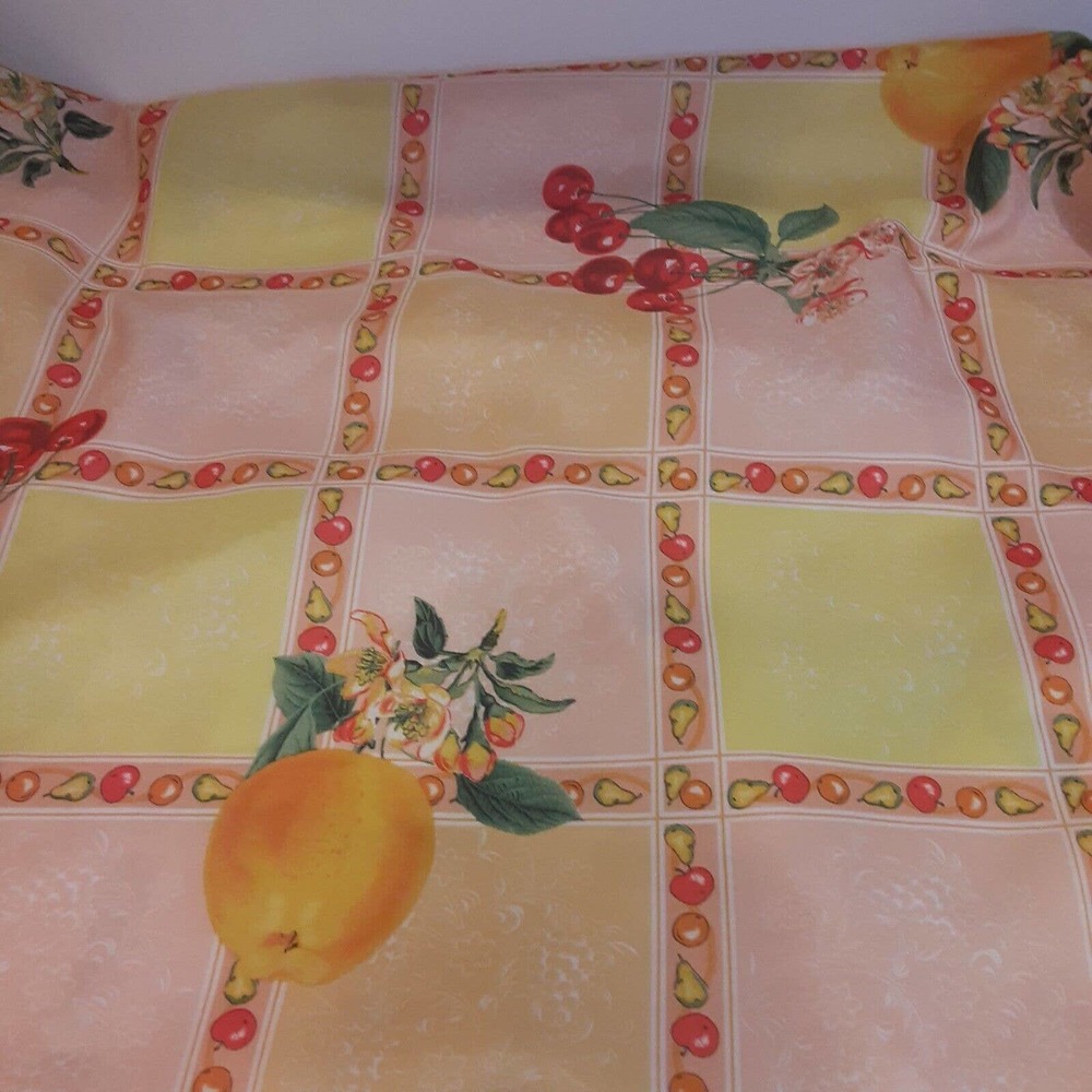 Vintage Fruit Block Pattern Tablecloth Oval Cheerful & Sunny